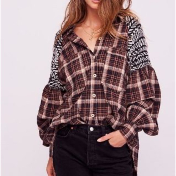Free people, fire side nights, plaid flannel button down shirt - Picture 11 of 11